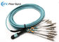 Cable de fribra óptica femenino de la aguamarina 24F MPO alrededor del cordón de remiendo del desbloqueo de 3.0m m los 5M